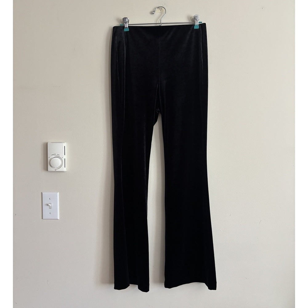 Whimsigoth Grunge Black Velvet Flare‎ Pants Medium Old Navy Stretch Pull On Punk